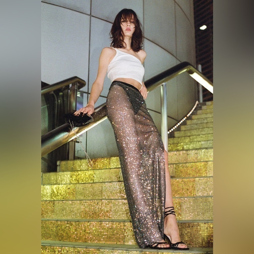 Nasty Gal Diamanté Mesh Maxi Skirt